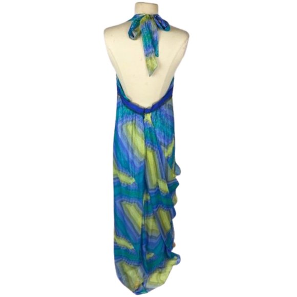 BCBGMaxAzria Silk Metallic Maxi Halter Dress New 10 - Picture 10 of 12